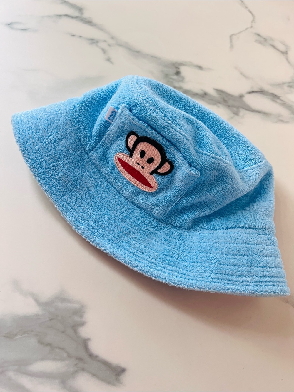 Rare Y2K Paul Frank Baby Blue Terry Cloth Bucket Hat with Julius Patch Pocket